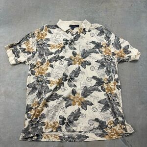 Vintage Nautica Floral‎ Passport Stamp Short Sleeve Polo Mens Sz XL